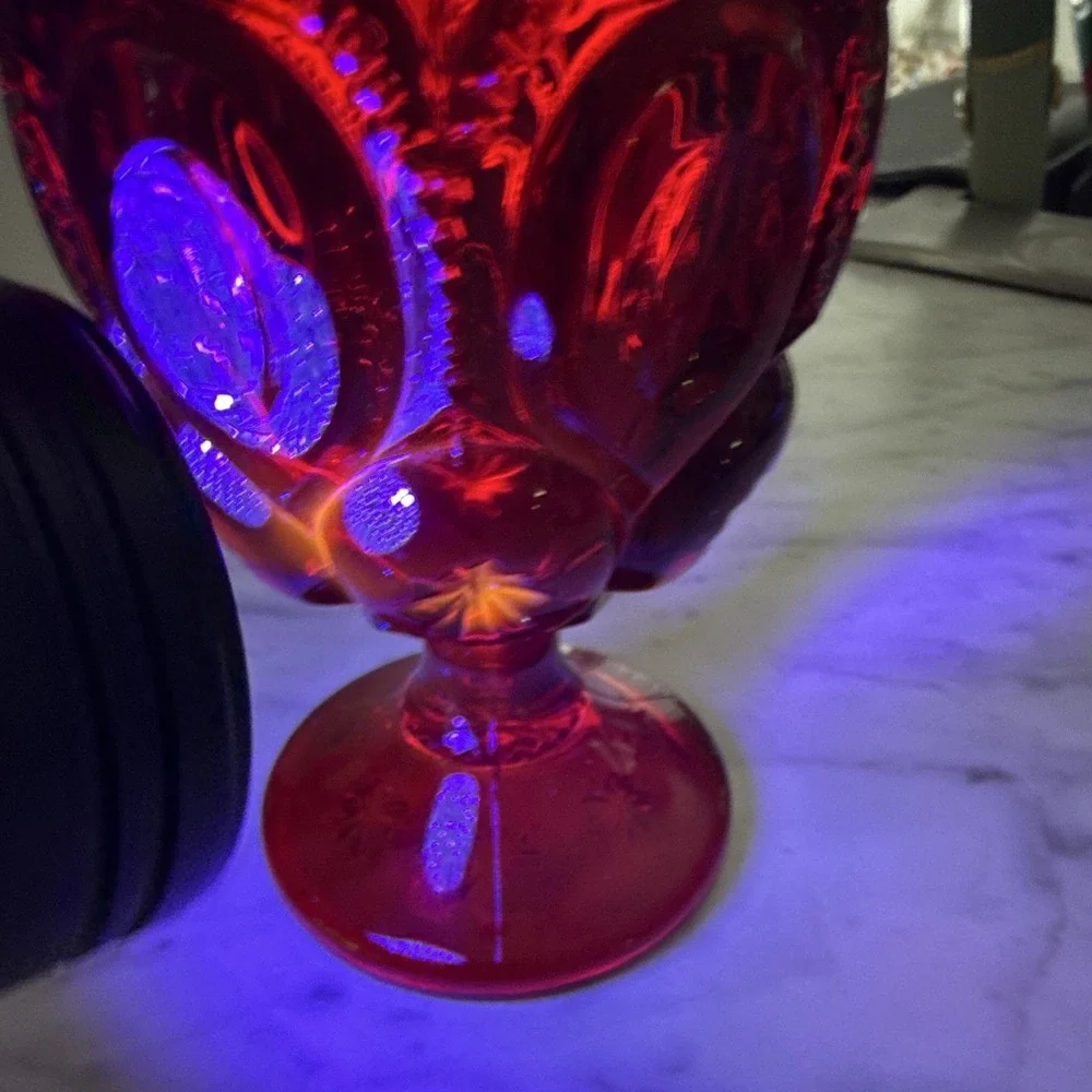 Vintage LE Smith Moon and Star Ruby Red Glass Goblet Pedestal Vase